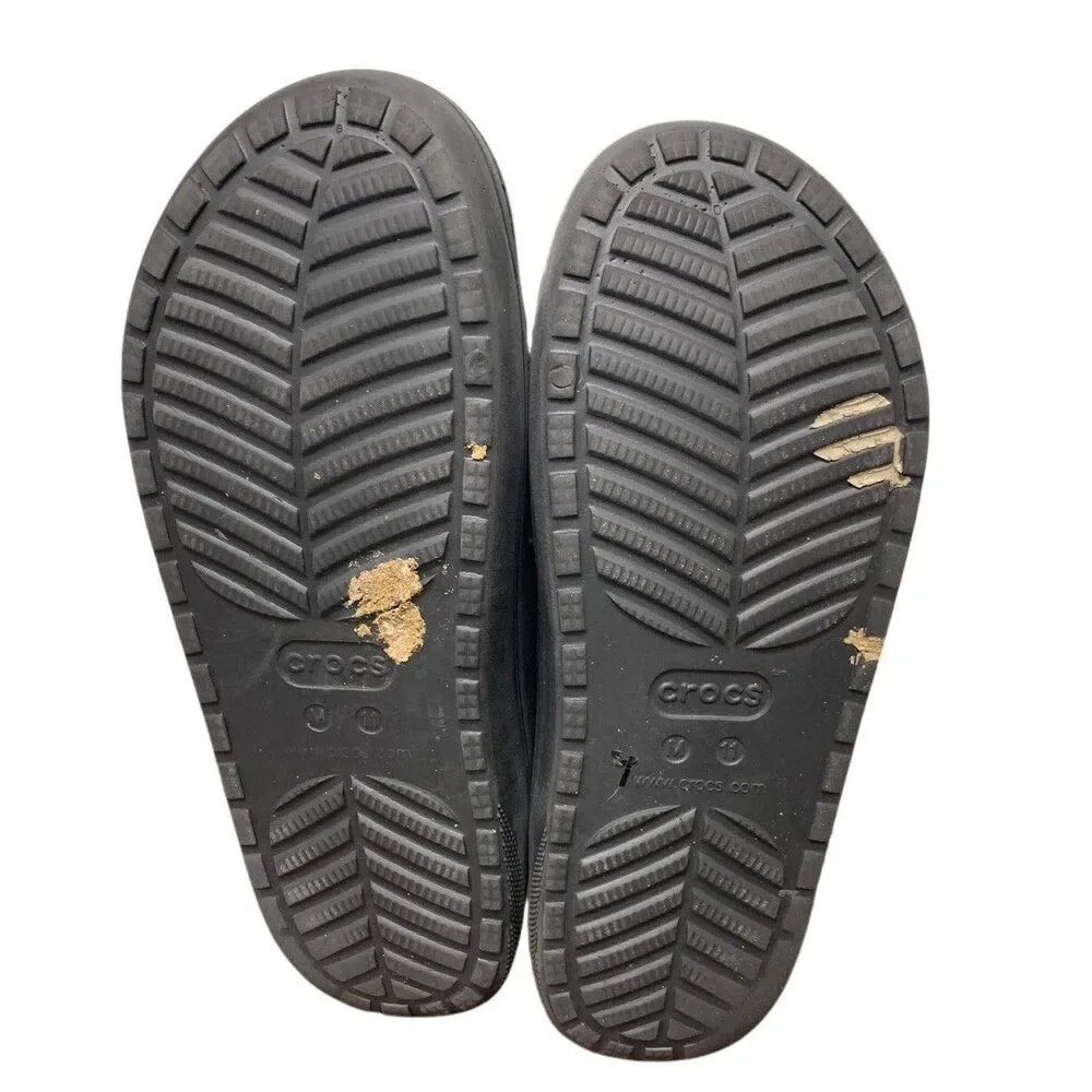 Crocs Mens 11 Womens 13 Black Fuzzy Inside Slide On Classic Cozzzy Sandal Shoes
